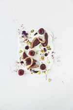 Yogourt, smoked duck, cherry, pistachio 