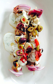 Marinated Lamb Skewers  with Greek Yogurt, Olives and Herbs. 